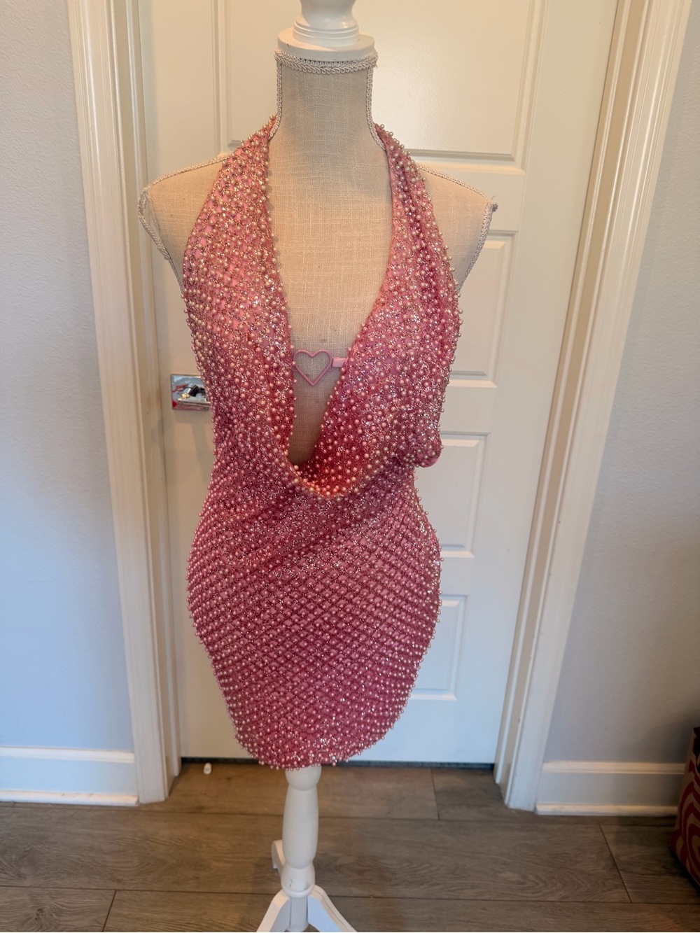 Oh Polly Pink Beaded Halter Mini Dress - Picture 5 of 7